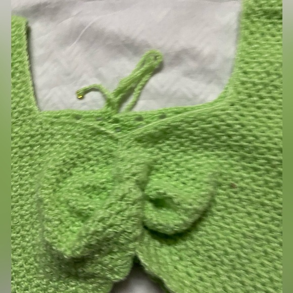Crocheted Woolen Crop Top (Choli Type) For Woman - Size 38, Apple Green - Picture 5 of 10